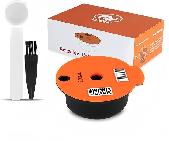 Reusable Coffee Capsules for Tassimo, 200ML Refillable Coffee Filter Pods for BOSCH Machine, With Slicone Lid Coffee Filter and 1 Spoon and 1 Brush