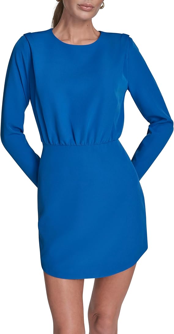 BCBG Women's Long Sleeve High Neck Blouson A-line Mini Dress