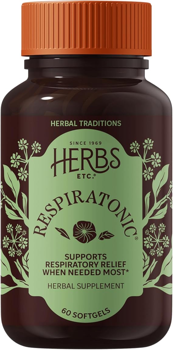 Herbs Etc. Respiratonic Softgels - Respiratory Support for Easy Breathing - Herbal Supplement with OSHA Root, Yerba Santa & Pleurisy Root - Gluten-Free & Organic - 60 Count (60 Servings)
