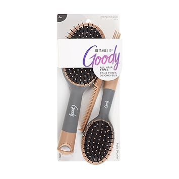 Goody Detangle It Hair Brushes Set - Large Oval Paddle Brush + Detangling Comb + Mini Brush, Suitable for Detangling & Styling, Pick Comb for Tangles On-the-Go, For Wet or Dry Hair, Brown/Grey