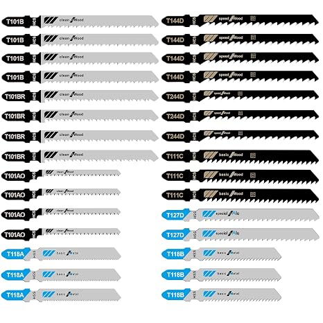 30 Piece T-Shank Jigsaw Blades Set for Wood, Metal and Plastic