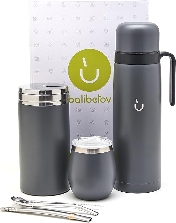 Balibetov Modern Yerba Mate Gourd, Thermal Flask, Yerba Mate Container, Bombilla and Cleaning Brush, 304 18/8 Stainless Steel, 920ml