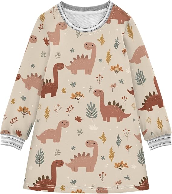 Toddler Girl Christmas Dress Cute Cartoon Wildlife Dino Kids Soft Winter Active Playwear 5-6Y