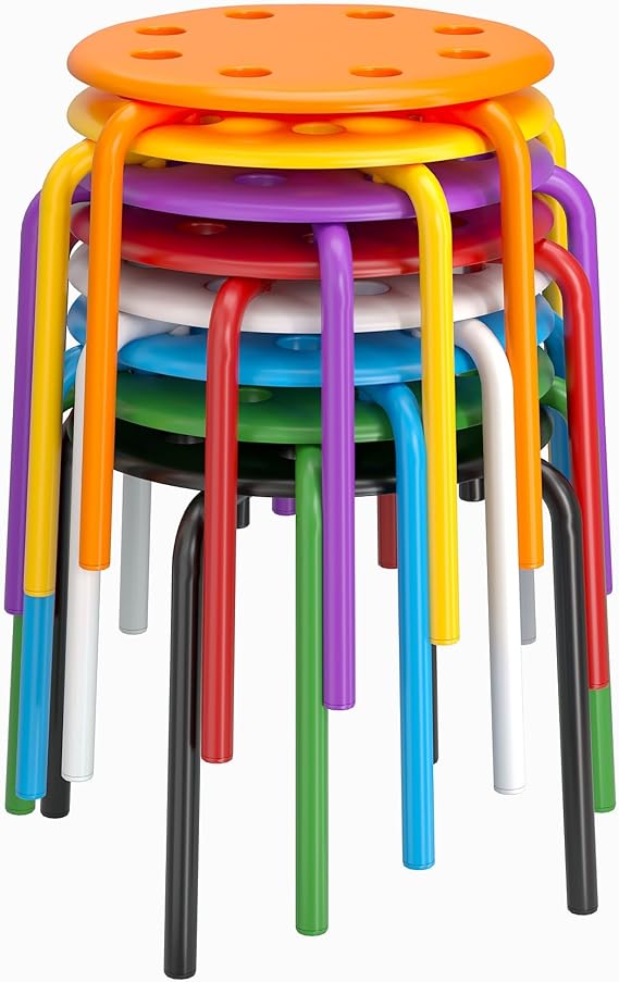 VECELO 8-Piece Stacking Stools for Classroom, 12 Inch Height, Decoration Flexible Seating for Schools, Rainbow-Colored