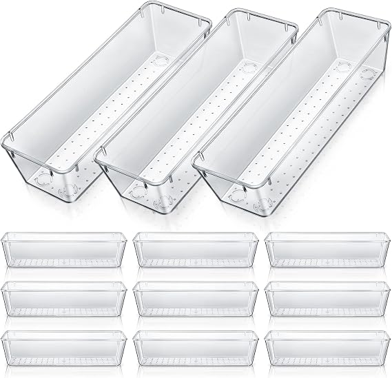 Maitys 12 Pcs Plastic Drawer Organizers, Silverware Tray, 9 x 3 x 2, Clear