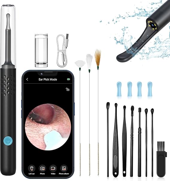 Kulak balmumu temizleme aracı kamera, kulak balmumu temizleme, kamera ve ışık ile kulak balmumu temizleme, 7 kulak tıkacı ile kulak temizleme kiti, iOS ve Android için kulak kiri temizleme