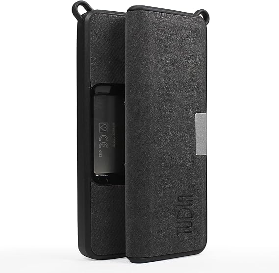 TUDIA Travel Leather Case Compatible with KardiaMobile 6L, Durable Leather Magnetic Closure with Key Holder Lightweight Slim Full Body Protective Carrying Case (Black)