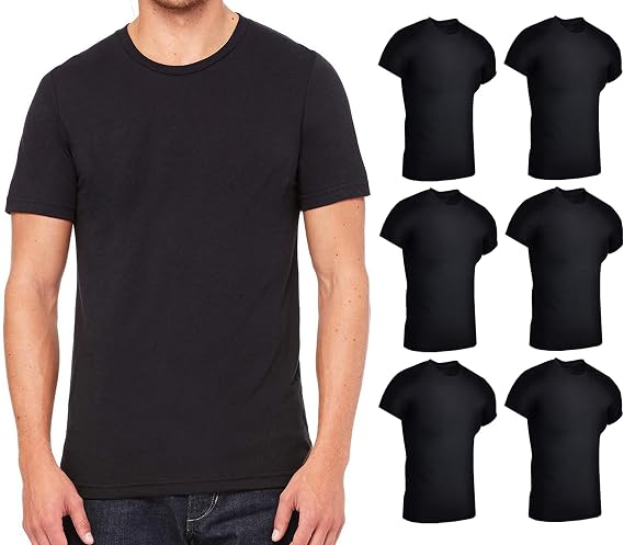 6 Pack Mens Cotton Short Sleeve Lightweight T-Shirts, Bulk Crew Tees for Guys