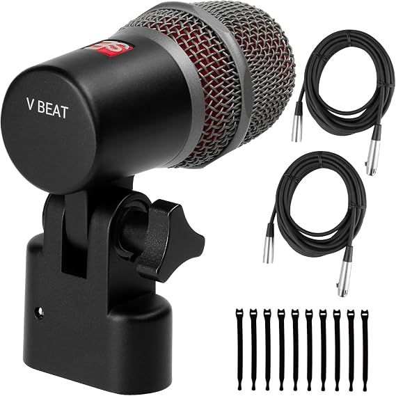 sE Electronics - V Beat Snare/Drum Supercardioid Dynamic Microphone Bundle with 2 XLR Cables and 10 Cable Ties