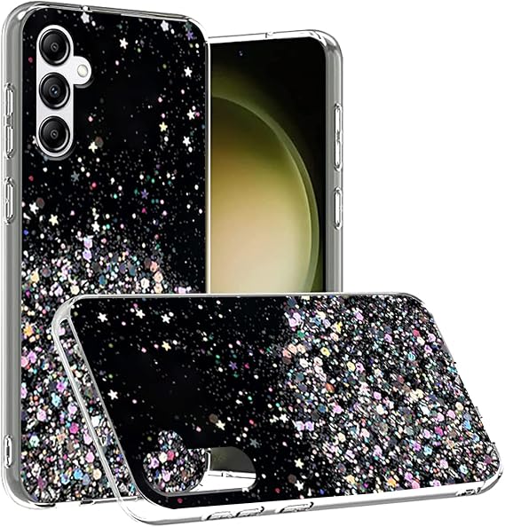 Compatible with Samsung Galaxy A14 5G Case Glitter Clear Green, Phone for Samsung A14 5G Case Silicone Transparent Soft TPU Women Girls Shockproof Protective Slim Cover (Black)