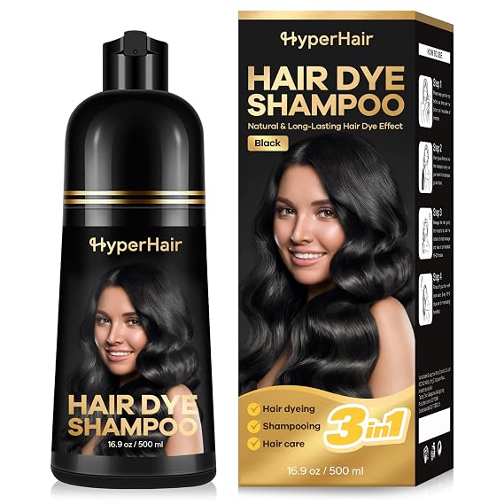 Black Hair Dye Shampoo, Shampoos for Color Treated Hair, Hair Dye Shampoo 3 In 1, Black Hair Dye, Shampoos for Gray Hair for Women & Men, Long Lasting & Coverage