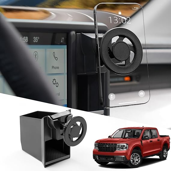 Mabett Magnetic Phone Holder Cubby for Ford Maverick 2022-2024 Accessories | Not Fit 2025-2026 Model, Magnetic Dash Mount Storage Box Kit, 360 Rotation One-hand Operation, Anti-shake Hold