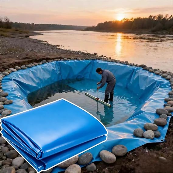 Blaue Mehrzweck-HDPE-Fischteichfolie Zuschneidbare wasserdichte Und Auslaufsichere Unterlegplane Anti-UV-Teichmembran Für Aquakultur Kinderplanschbecken Und Gartenbäche(1x8m)