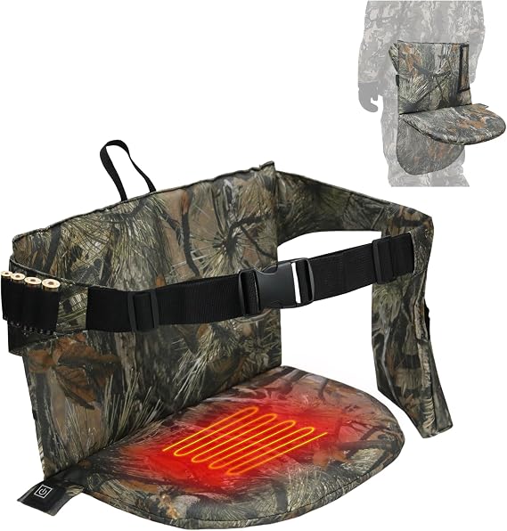MYDAYS Portable Heated Hunting Seat Cushion, Outdoor Folding Chair Cushion with Waist Belt, Bleacher Seat for Sports Events, Hunting, Travelling, Hiking, Fishing, Power Bank Not Included(Camo)