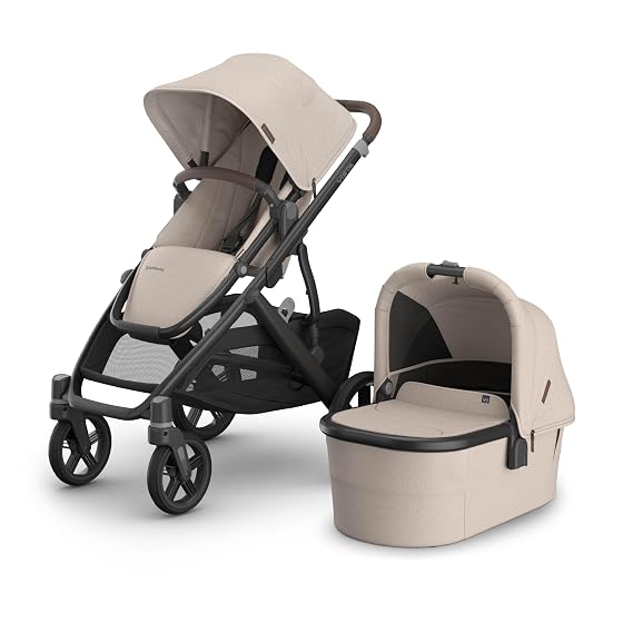 UPPAbaby Vista V3 Stroller + Bassinet V3 - Convertible Single-to-Double Stroller System- Bassinet, Toddler Seat, Bug Shield, Rain Shield Included - Ada (Sandstone Melange)