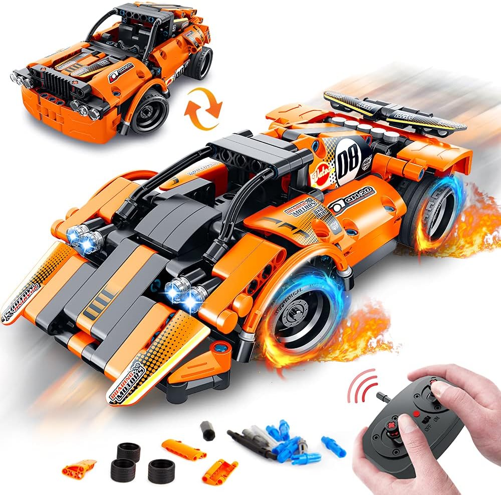 VATOS STEM Construction Car Toy from 6 7 8 9 10 Years for Boys and Girls 335 Pieces Parts 2-in-1 Technology Remote Control Car 2.4 GHz RC Racing Car Construction Toy Construction Kit for children