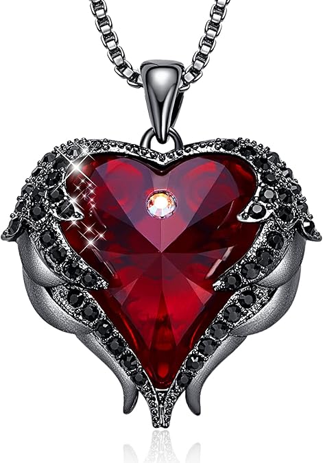 CDE Angel Wings Heart Birthstone Pendant Necklace Gift for Women | Silver/Gold Tone,Ideal Birthday & Anniversary Jewelry Gift for Wife,Girlfriend,Her