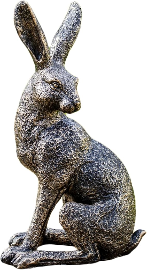 Darthome Aged Gold March Hare Garden Ornament, Left Pose, Resin Outdoor Animal Statue, 43cm Height, Weather Resistant