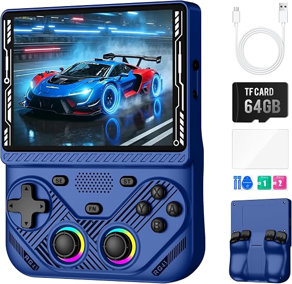 RG43V Pro Retro Handheld Game Console,4.3 Inch IPS Screen,Portable Dual System Support 22000+ Classic Games,Retro Gaming Console with RK3562 Chip,HDMI TV Output,4000mAh Battery(Blue)