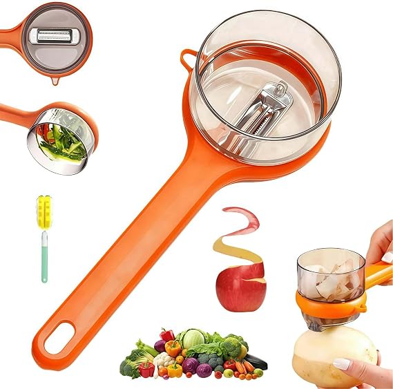 Vegetable Peeler with Container,2025 New Fruit Peeler,Peeler with Storage,Ideal for Peeling Tools, Suitable for Home and Kitchen use (Orange)