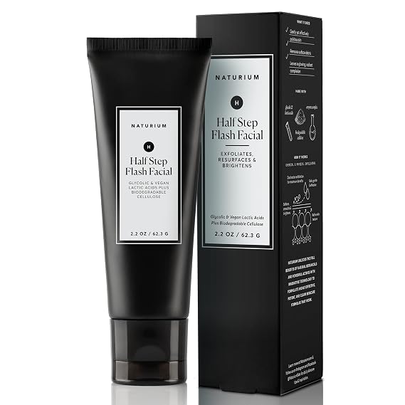 Naturium Half Step Flash Facial Mask, Glycolic & Vegan Lactic Acids Plus Biodegradable Cellulose, Exfoliating Skincare Treatment, 2.2 oz