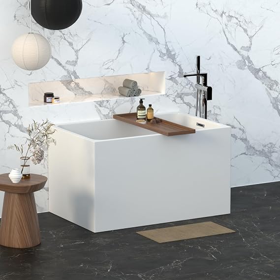 Bathtubs 43" Acrylic Freestanding Bathtub,Japanese Soaking Tub: Compact Yet Spacious, Gloss White Finish, Chrome Overflow & Pop-Up Drain Suitable for bathrooms of Spaces