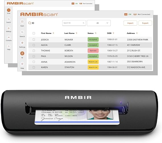 AMBIR ID Card Scanner with Software -PS667 - Automatic Data Extraction for Age Verification, No Subscription One Time Purchase