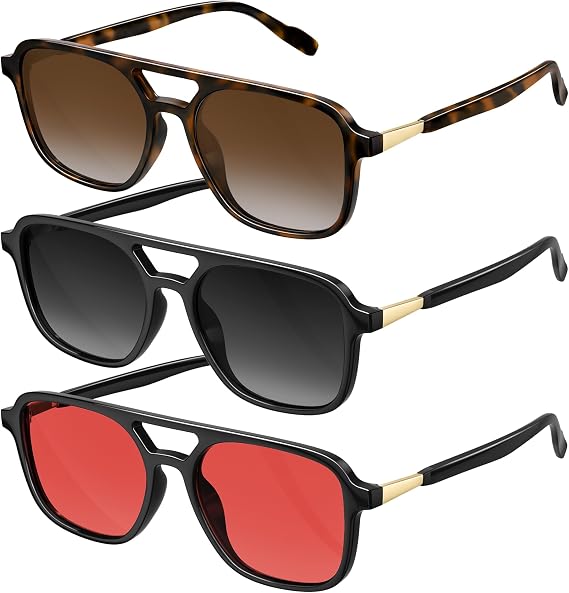 Retro Aviator Sunglasses for Women Men,Trendy Polarized Sun Glasses | Polit Rectangle Shades UV Protection Vintage Cute Square Thin Slim Frames Daily Wear Outdoor Driving Travel Beach Essentials