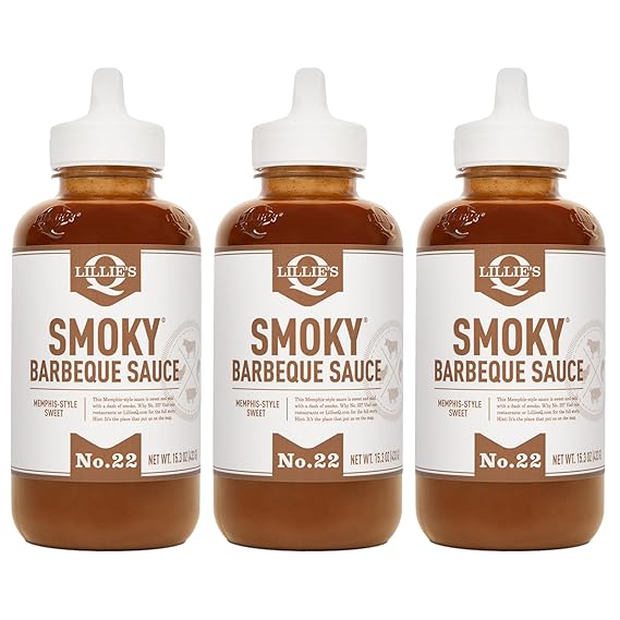 Lillie's Q - Smoky Barbeque Sauce, Gourmet BBQ Sauce, Sweet Brown Sugar BBQ Sauce, Mild Smoky Flavor, Premium Ingredients (15.3 oz, Pack of 3)