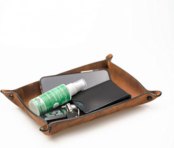 Main Street Forge Leather Valet Tray for Men Rustic EDC Organizer for Keys, Phone & Wallet Made in USA - Rustic Montana