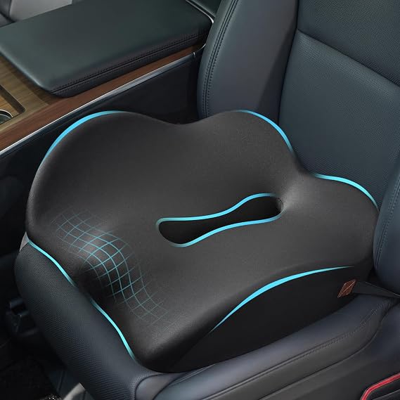 Car Seat Cushion for Truck and Car Drivers - Prevents Bedsores & Relieves Long-Drive Pain, Therapeutic Support for Sciatica, Hemorrhoids, Tailbone and Prostate, Enhanced View with Anti-Slip Base