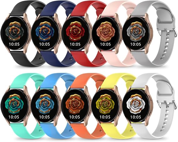 HSWAI 20mm Quick Release Silicone Compatible with Samsung Galaxy Active 2 Watch Bands, Galaxy Watch 7/6/5/4/FE Band 40mm 44mm, Galaxy Watch 5 Pro 45mm, 10 Pack Soft Sport Strap for Women Men