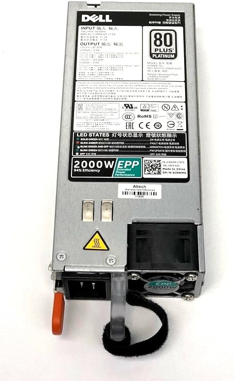 UpBright New 2000W EPP 80+ Plus Power Supply Compatible with Dell D2000E-S0 DPS-2000EB A MVP7C VWWF1 J5WMG Z2000E-S1 T8MTC 39K3H W1R7V PowerEdge FX2 FX2S C4130 C6400 R640 R740xd R7425 R840 R940 Server