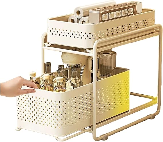 Metal Under Sink Organizer-Pull Out Cabinet Organizer, 2-Tier Under Sink Storage Shelf for Kitchen Bathroom Cabinet for Maximum Space Efficiency
