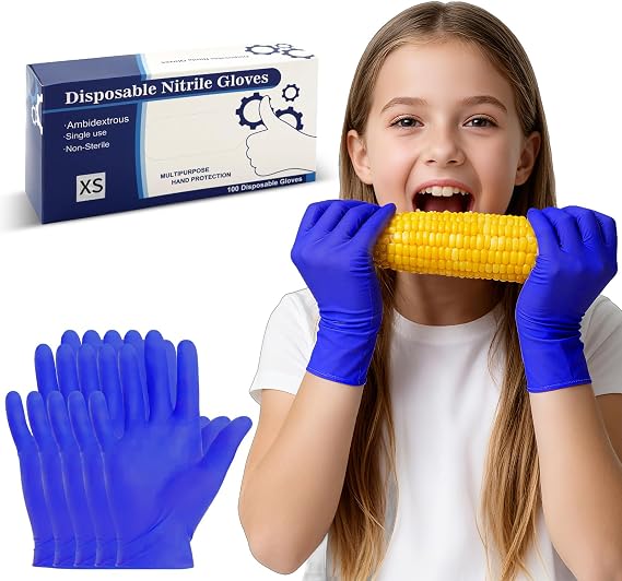 Kids Disposable Nitrile Gloves for 4-10 Years, For Cooking, Gardening, Painting, Powder and Latex Free-100 PCS