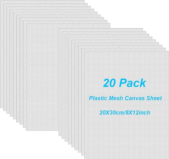 20 Pieces 7 Count Plastic Canvas Sheets, 8x12 Inch Plastic Mesh Sheet for Crafts, Eye Mesh Needlepoint Canvas 18 Mesh for Embroidery, Acrylic Yarn Crafting, Knit Crochet Projects and Make Dividers