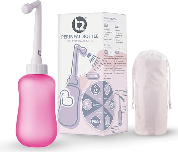 T2 Peri Bottle - Portable Bidet for Postpartum Care, Perineal Pain Relief - 360ml Squeeze Bottle with 60° Nozzle & Washable Storage Bag - Hospital Bag Maternity Essential, Gift for Mum to Be
