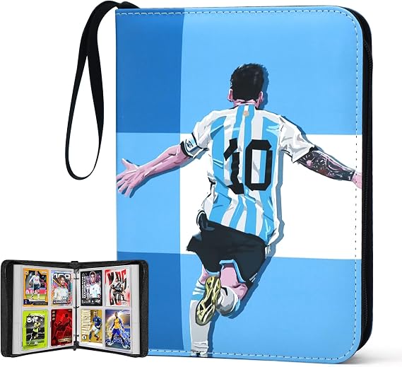 400 Pockets Soccer Card Binder, Portable Waterproof PU Storage Album,JR40 | 3-Ring, 50 Double Sided Removable Sleeves, Acid-Free PVC-Free Pages for Sports Trading Cards,Collectors, Boys Girls and Fans