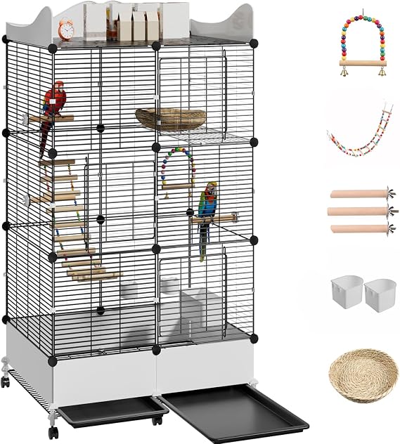 Encrypted Bird Cage Large Bird Cages 57-Inch, Top Storage Space, Bottom Splash Guard with Essential Bird Supplies Durable & Spacious Aviary Budgies & Cockatiels