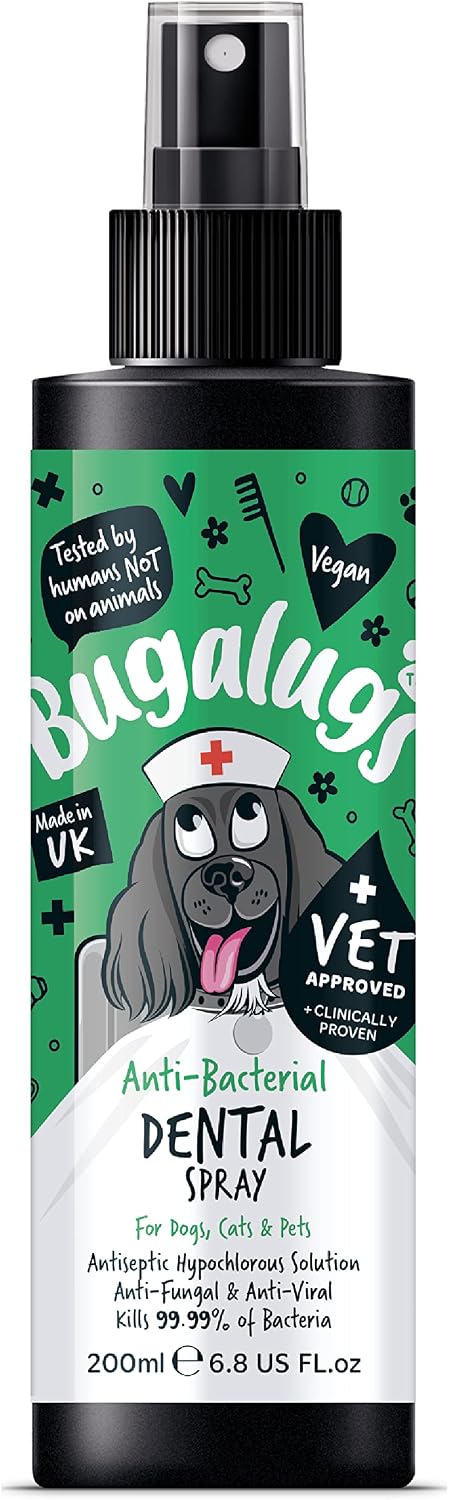 BUGALUGS Dog Breath Freshener Spray & Dog Plaque Remover - Natural Dog Teeth Cleaning Products For Bad Breath, Anti-Bacterial Dog Breath Freshener In Water Mouthwash Dogs & Cats