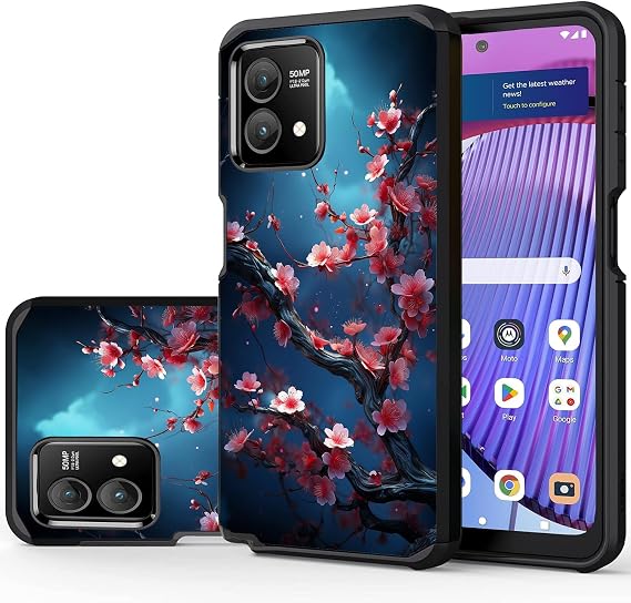 for Moto G Stylus 5G 2023 Case, Hybrid Shock Proof Duty Dual Layer Protective Cover Case for Moto G Stylus 5G 2023,Red Plum Blossom
