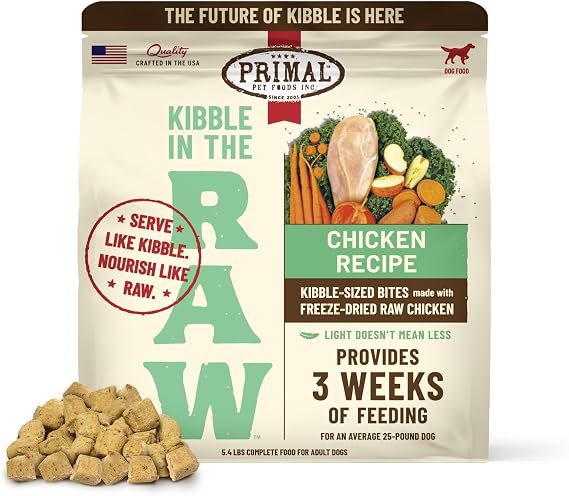 Primal Kibble in The Raw, Freeze-Dried Dog Food, Chicken, 5.4 lb | Whole Food Nutrition, Scoop & Serve, Made with Raw Protein, No Synthetic Vitamins or Minerals, Crafted in the USA