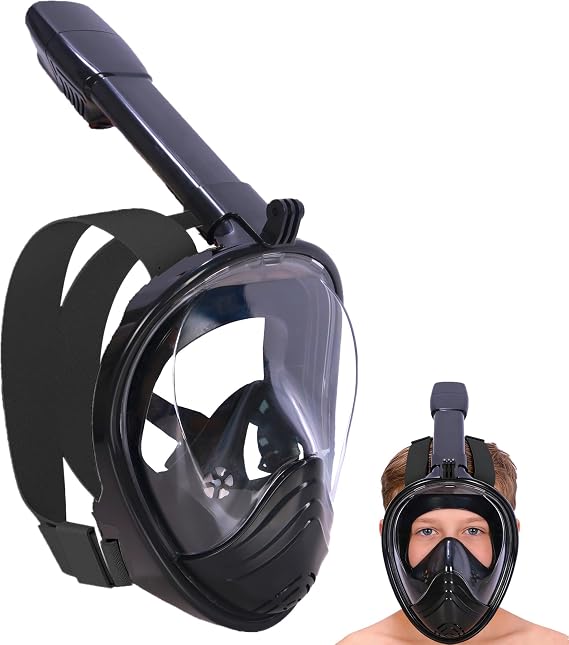 Snorkel Mask for Kids,Full Face Diving Mask Anti-Fog, Anti-Leak Dry Top Snorkel Set for Children Aged 5-14