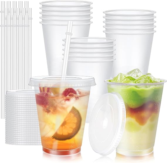 15PCS Reusable Plastic Cups with Lids and Straws,Slushie Cup