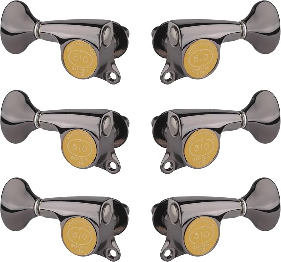 Gotoh Mini 510 3+3 Guitar Tuners with Metal Knobs, Cosmo Black