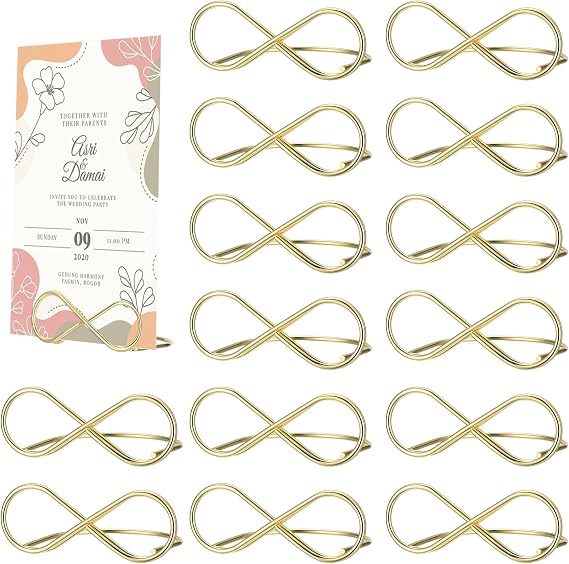 16 Pcs 8 Shaped Table Number and Place Card Holders | Metal holder clips for wedding,party,menu cards,photos and memos,stable display stands for table settings