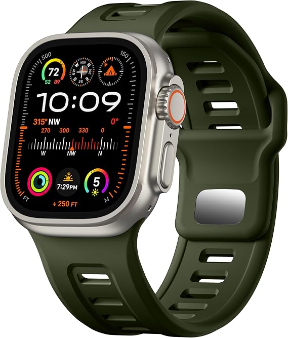 Rugged Sport Bands Compatible with Apple Watch Ultra/Ultra 2 Band 49mm 45mm 44mm 42mm Men Women, Soft Waterproof Silicone Replacement Strap for iWatch Series SE2 SE 9 8 7 6 5 4 3 2 1