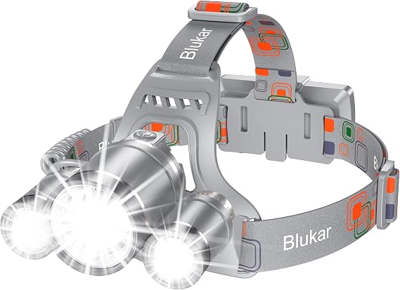 Blukar LED Rechargeable Headlamp,Super Bright Rechargeable Headlight Flashlight-3 Lights 5 Modes,Zoomable,Spotlight&Floodlight Combination,IPX6 Waterproof,20+Hrs Runtime for Running,Camping etc-Gray