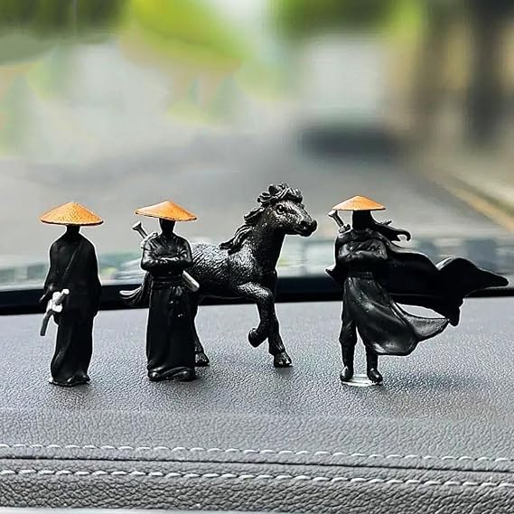Mini Resin Chinese Swordsman Figurines, Car Rearview Mirror & Dashboard Decorations, Cool Car Accessories for Men, Home Office Desk Christmas Ornaments, Auto Truck Interior Decor Gifts (Set of 4)