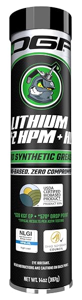 DGP Biosynthetic Lithium Complex #2 Grease USDA Certified, Industrial-Grade CV Joint & Wheel Bearing Grease for High-Load, High-Temp Use in Construction, Agriculture 14 oz